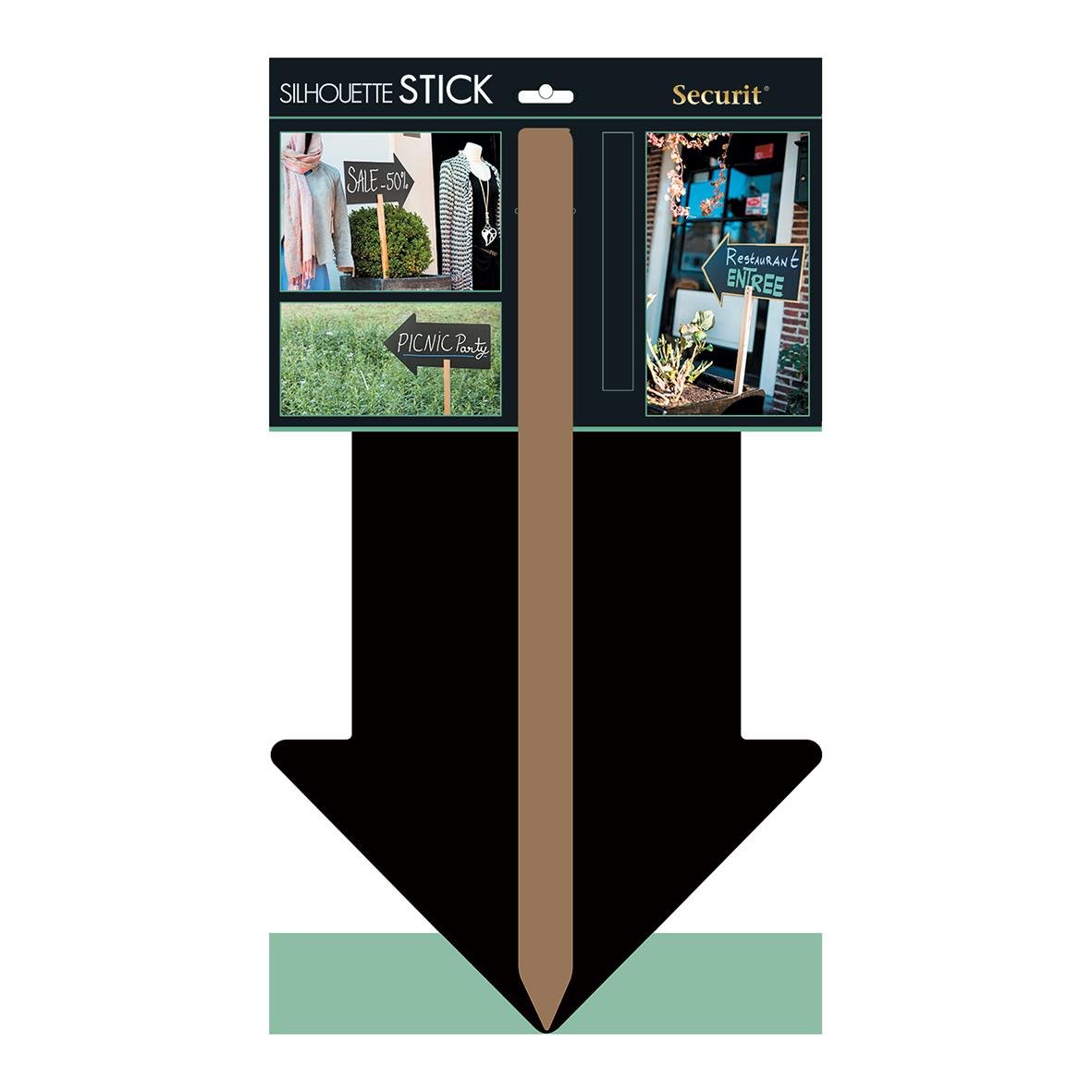 Svart griffelskylt med pil och pinne, mått 67x49cm, för skyltning