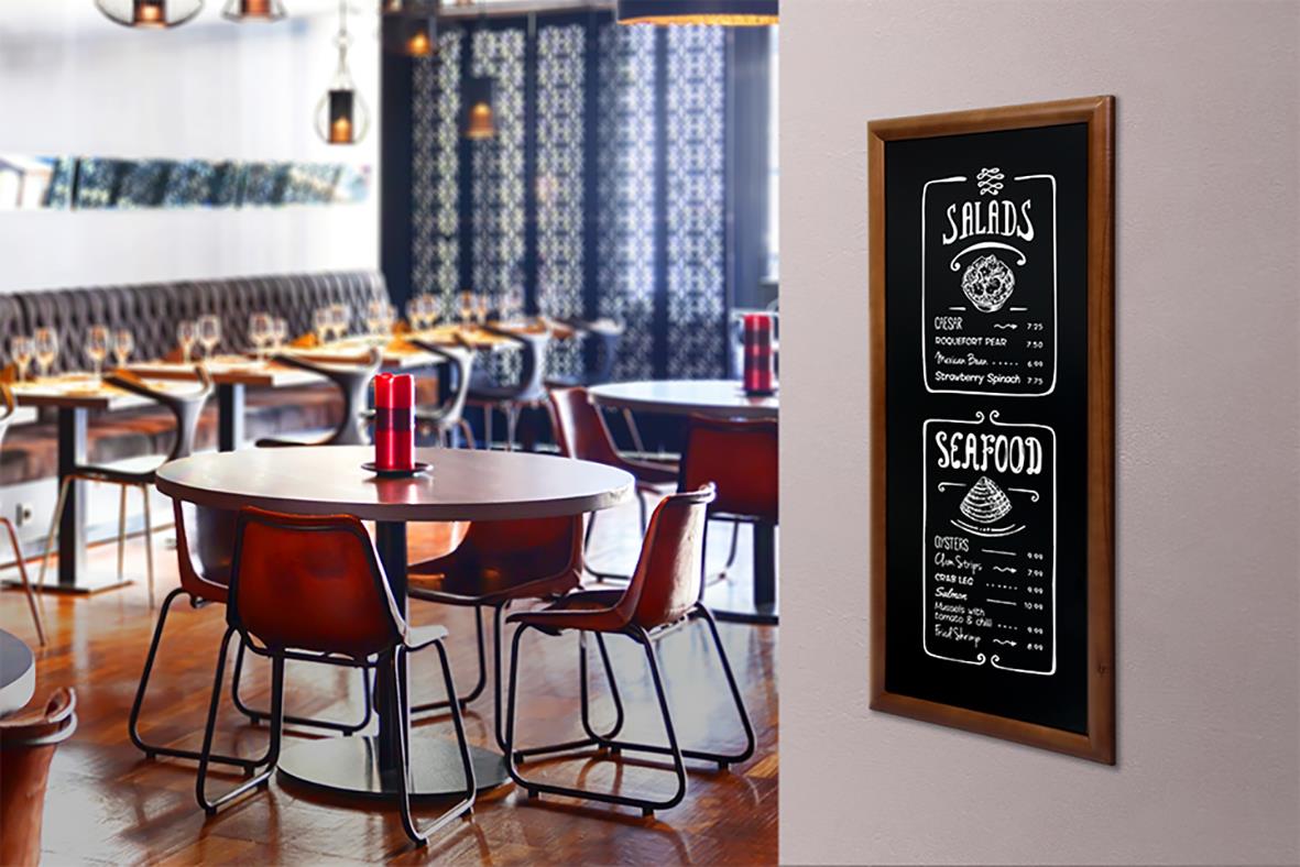 Avlång mörkbrun griffeltavla för vägg 46x110cm med skrivyta