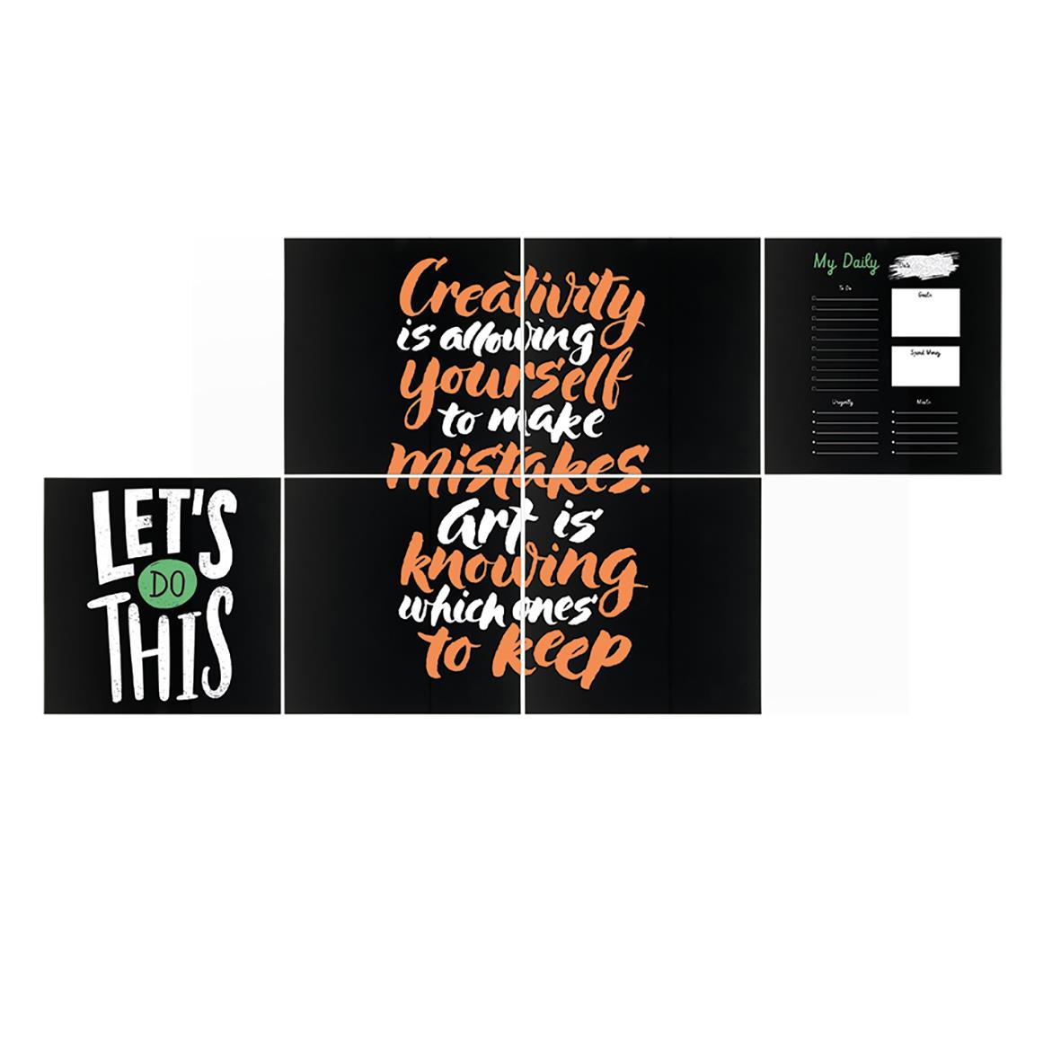 Svart griffeltavla utan ram för vägg, 40x40cm, skrivyta med inspirerande citat och plats för daglig planering