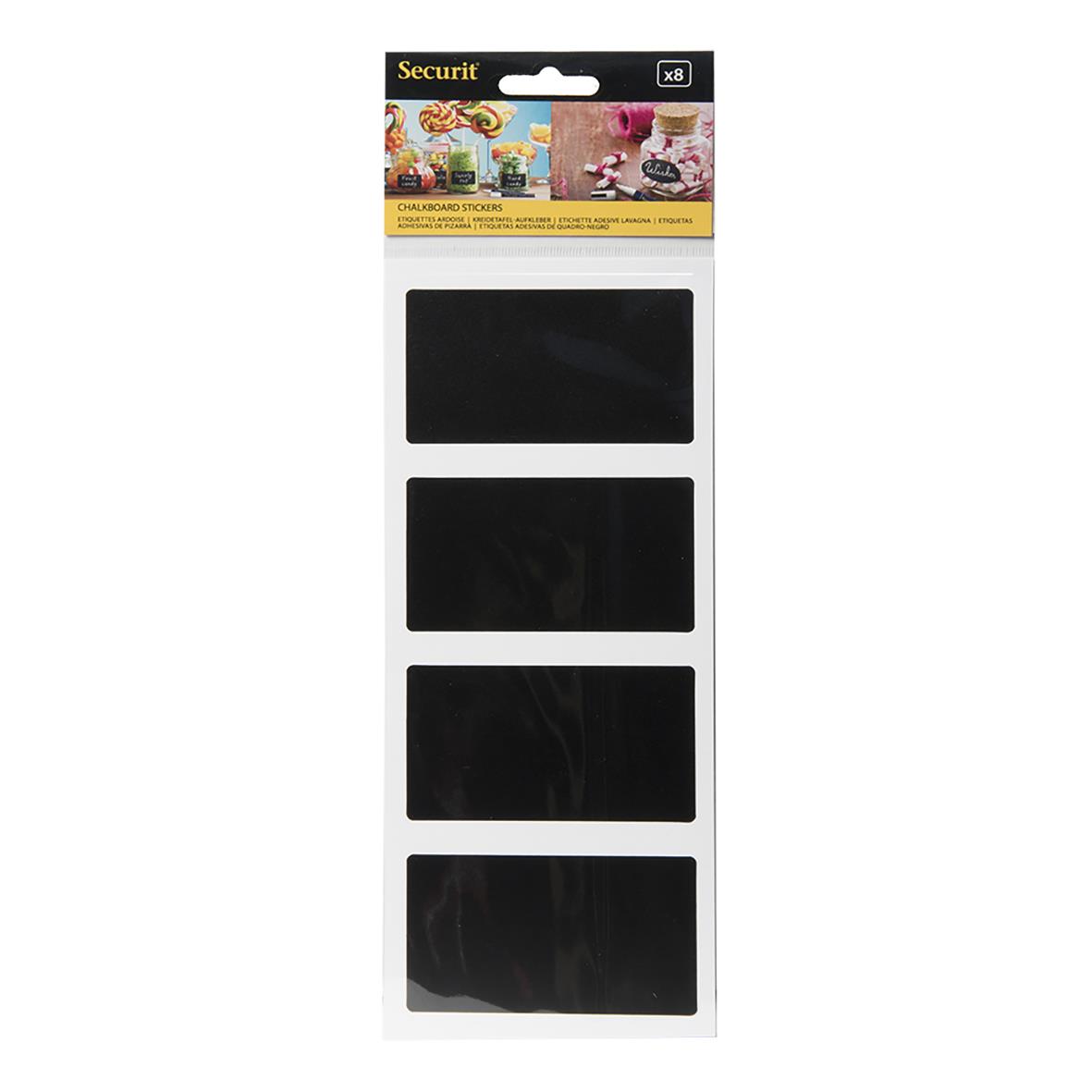 Svart rektangulärt griffelklistermärke Securit 4,7x8cm för skrivytor