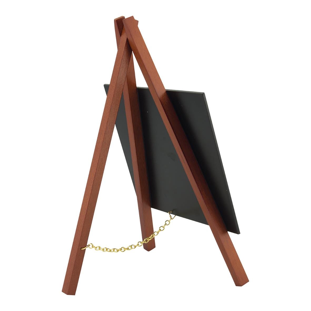 Griffeltavla Securit Ink Ministaffli i mahognyfärg med tre ben och kedja, mått 24,4x15x13,5cm