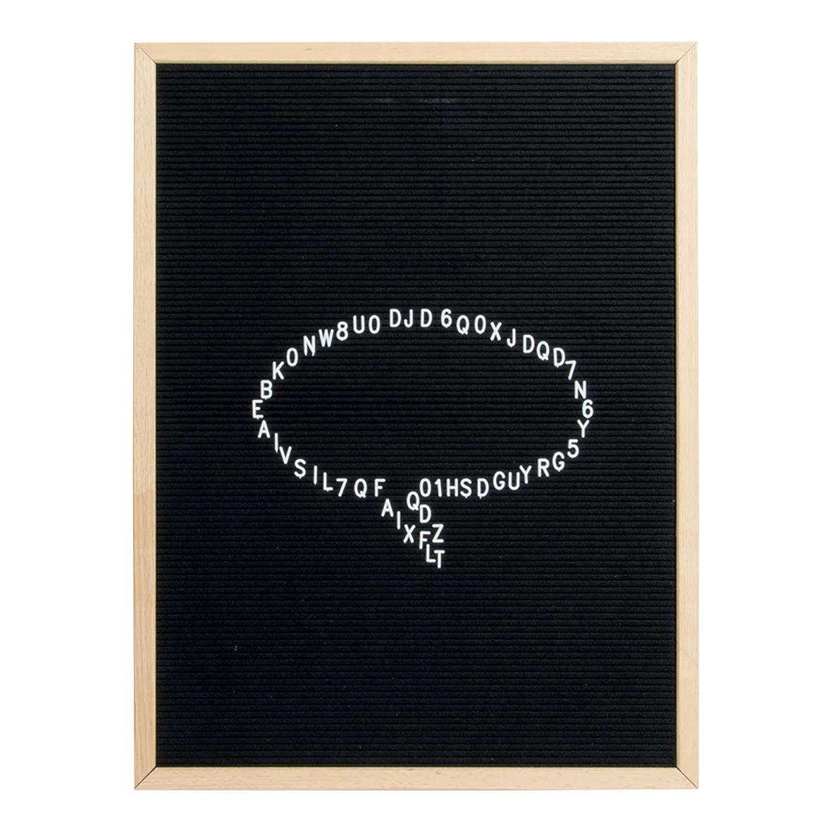 Bokstavstavla med bokstäver, siffror och ikoner i träram, 60x80cm