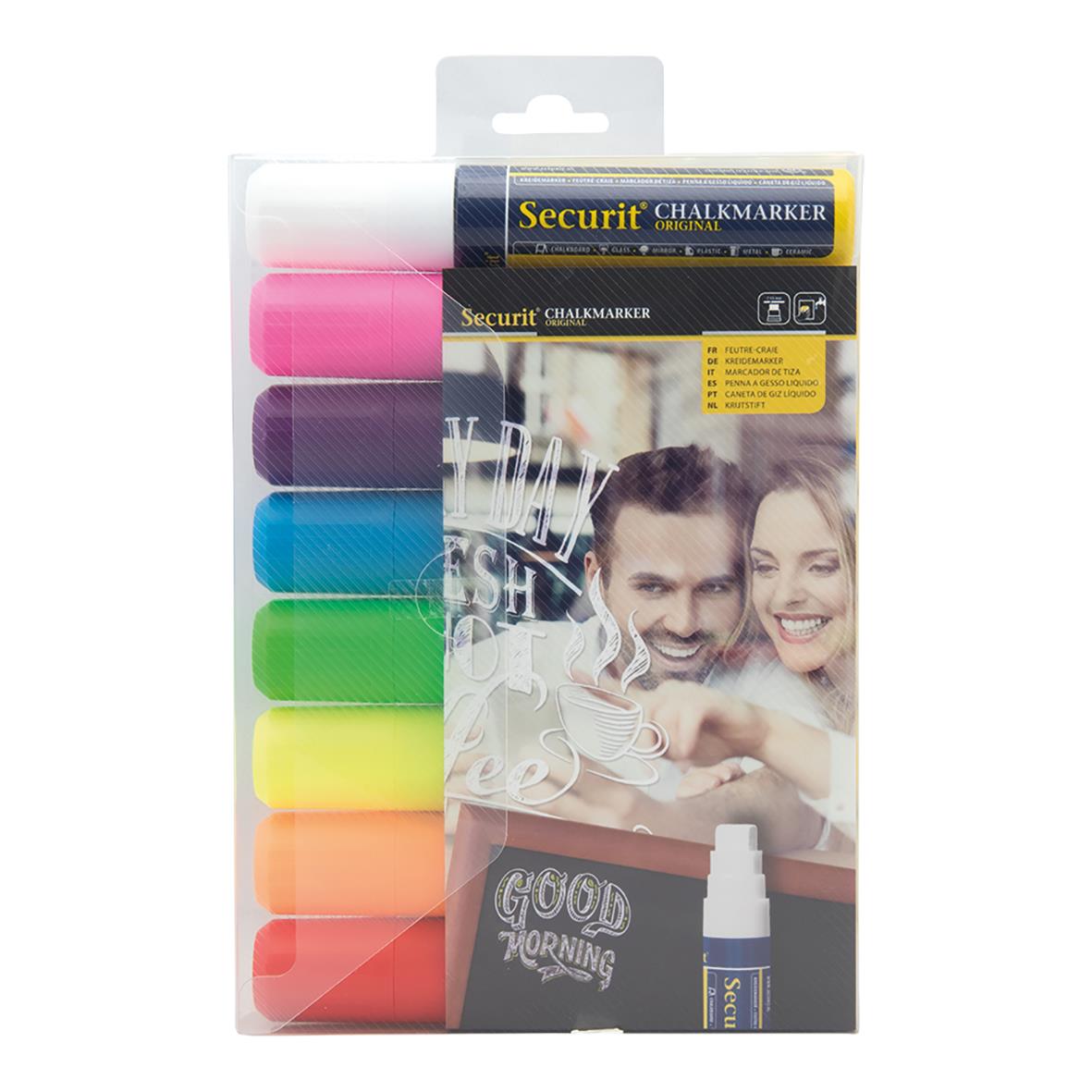 Set med 8 färgade rektangulära griffelpennor med spets, 7-15mm, i plastförpackning