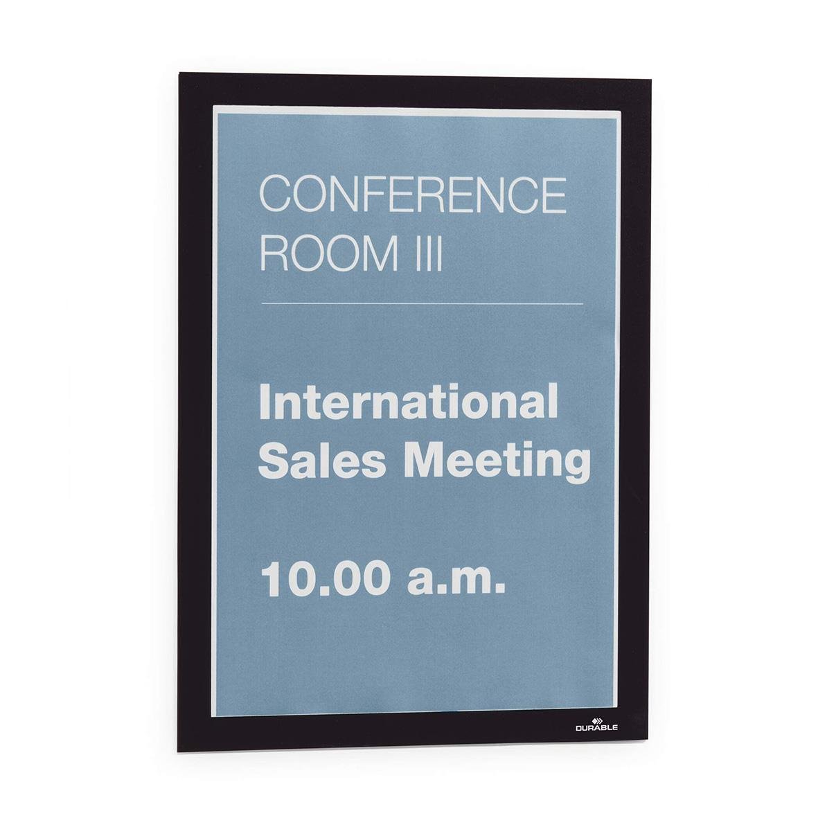 Svart självhäftande Duraframe för A4, storpack, används för att visa mötesinformation