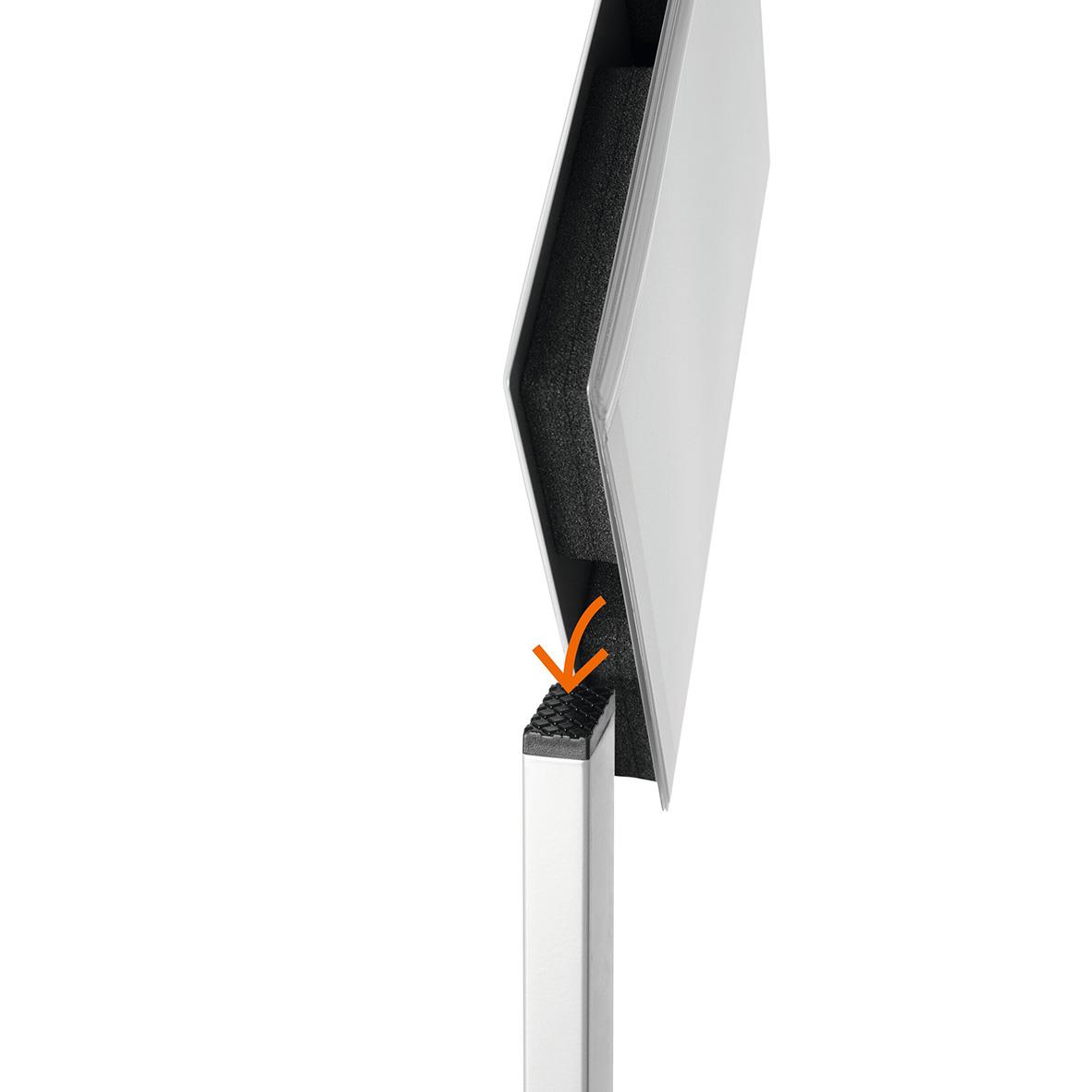 Golvskylt Durable INFO STAND för utomhusbruk i A4 storlek, antracitgrå färg, visar information på ett stabilt stativ