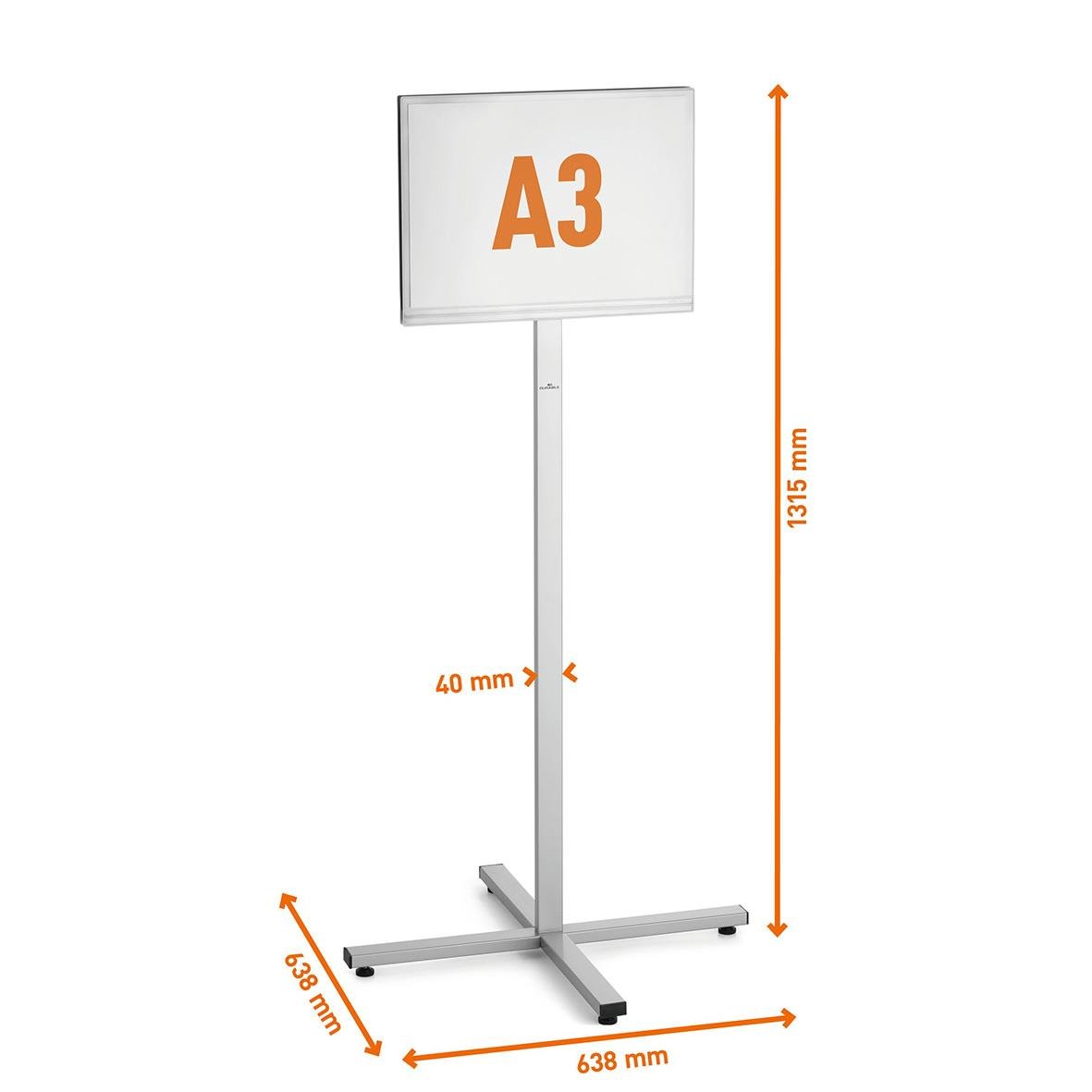 Golvskylt för utomhusbruk i A3 storlek med info på stång, antracitgrå, höjd 1315 mm, bredd 638 mm, djup 643 mm