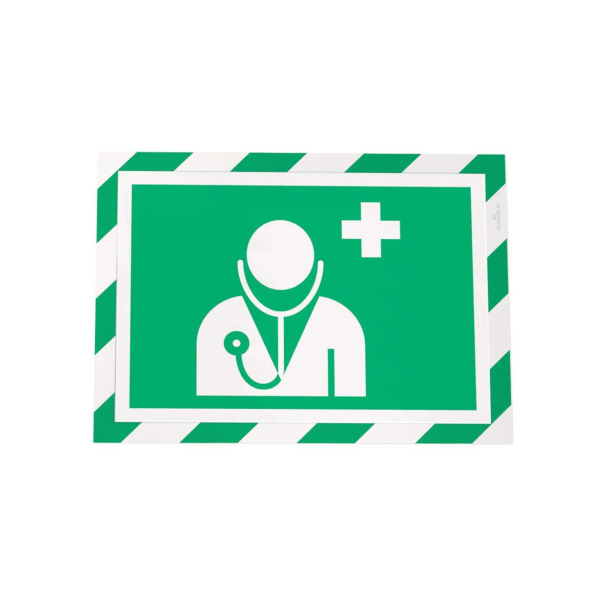 Självhäftande säkerhetsram för information med sjukvårdssymbol i grönt och vitt A4