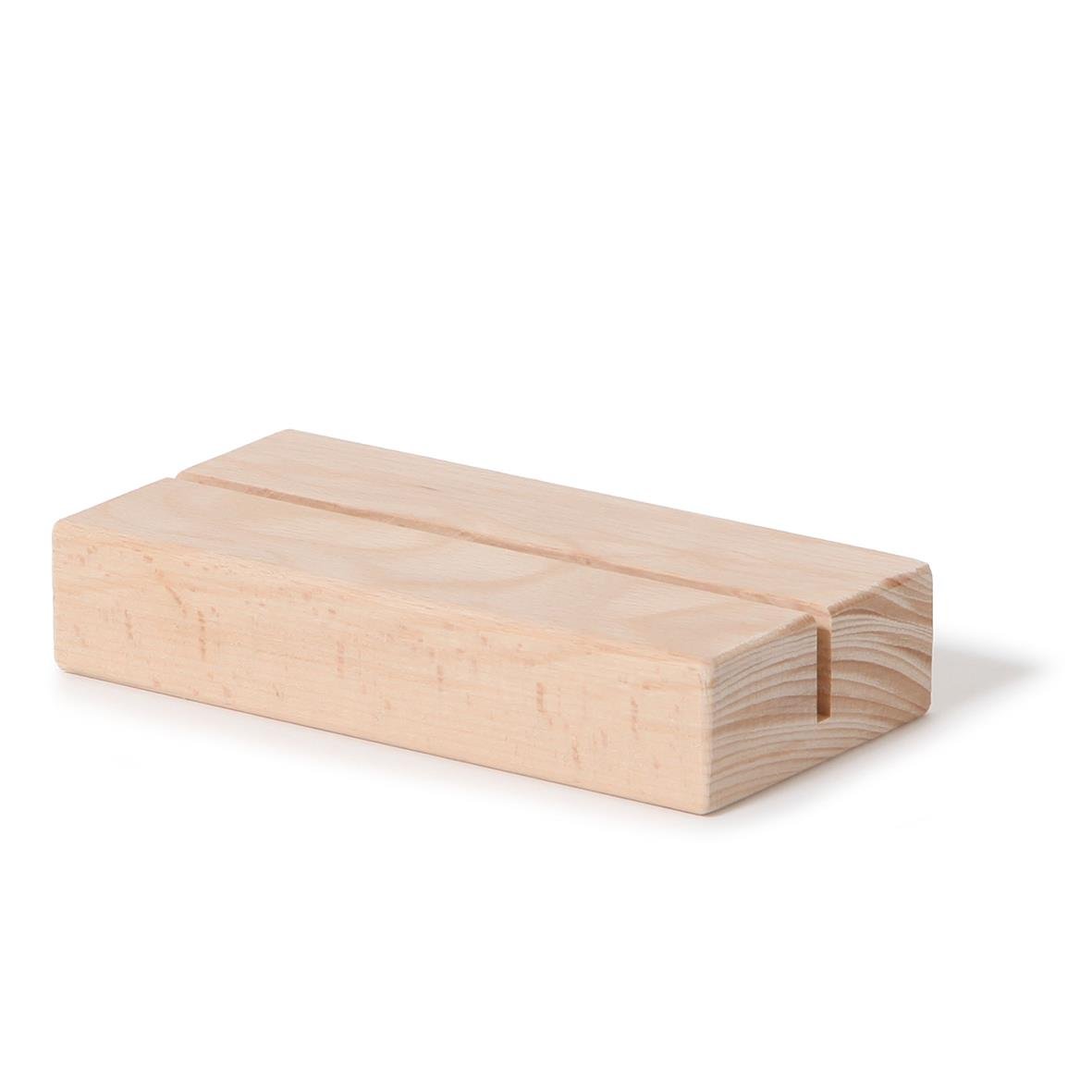 Akrylficka stående med träfot i ljus träfärg, rektangulär form