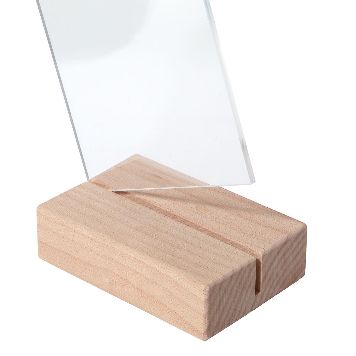 Akrylficka stående med träfot, A5 storlek, transparent