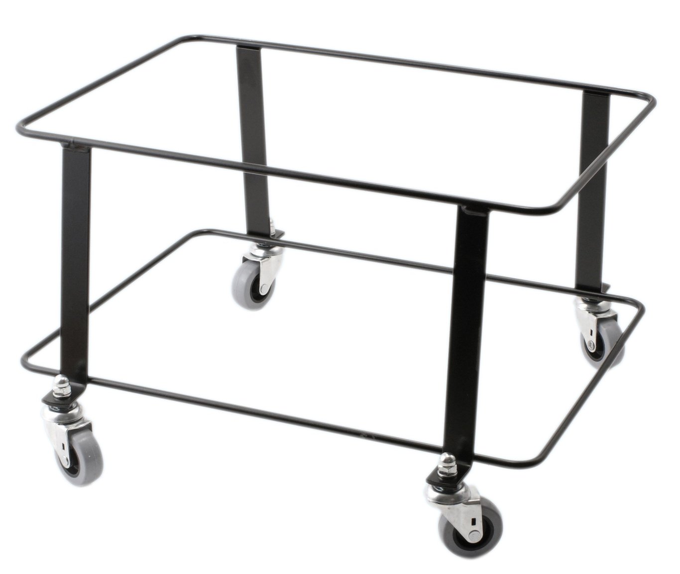 Kundkorgsvagn i metall med 27 liters kapacitet och hjul för enkel flytt