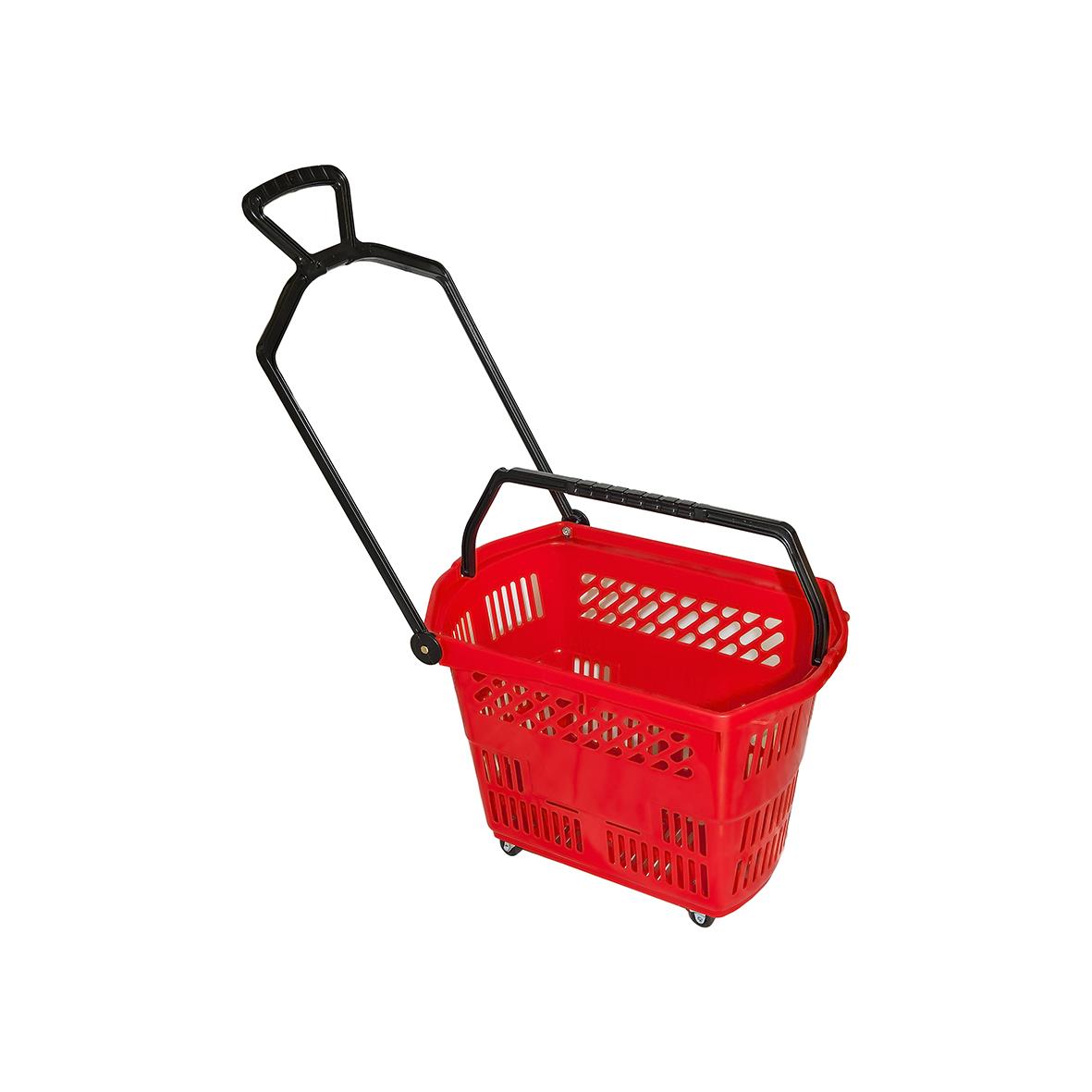 Röd kundkorg på hjul med 30L volym