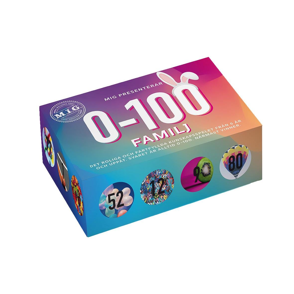 Familjespel med siffror 0-100, färgglad box för familjeunderhållning