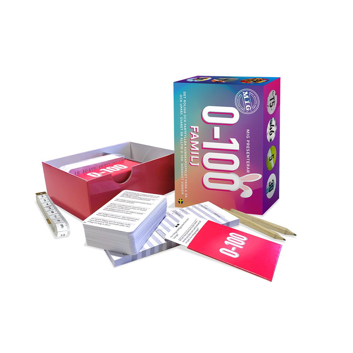 Familjespel MIG 0-100 med kort, tärningar och spelmanual i box