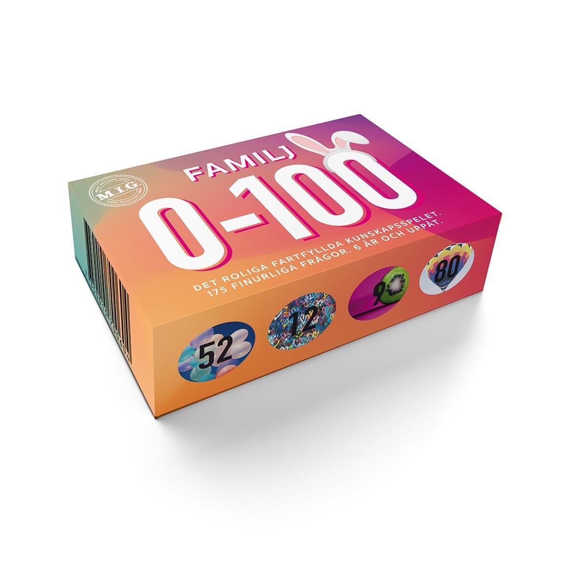 Familjespel med siffror 0-100, färgglad box för familjeunderhållning