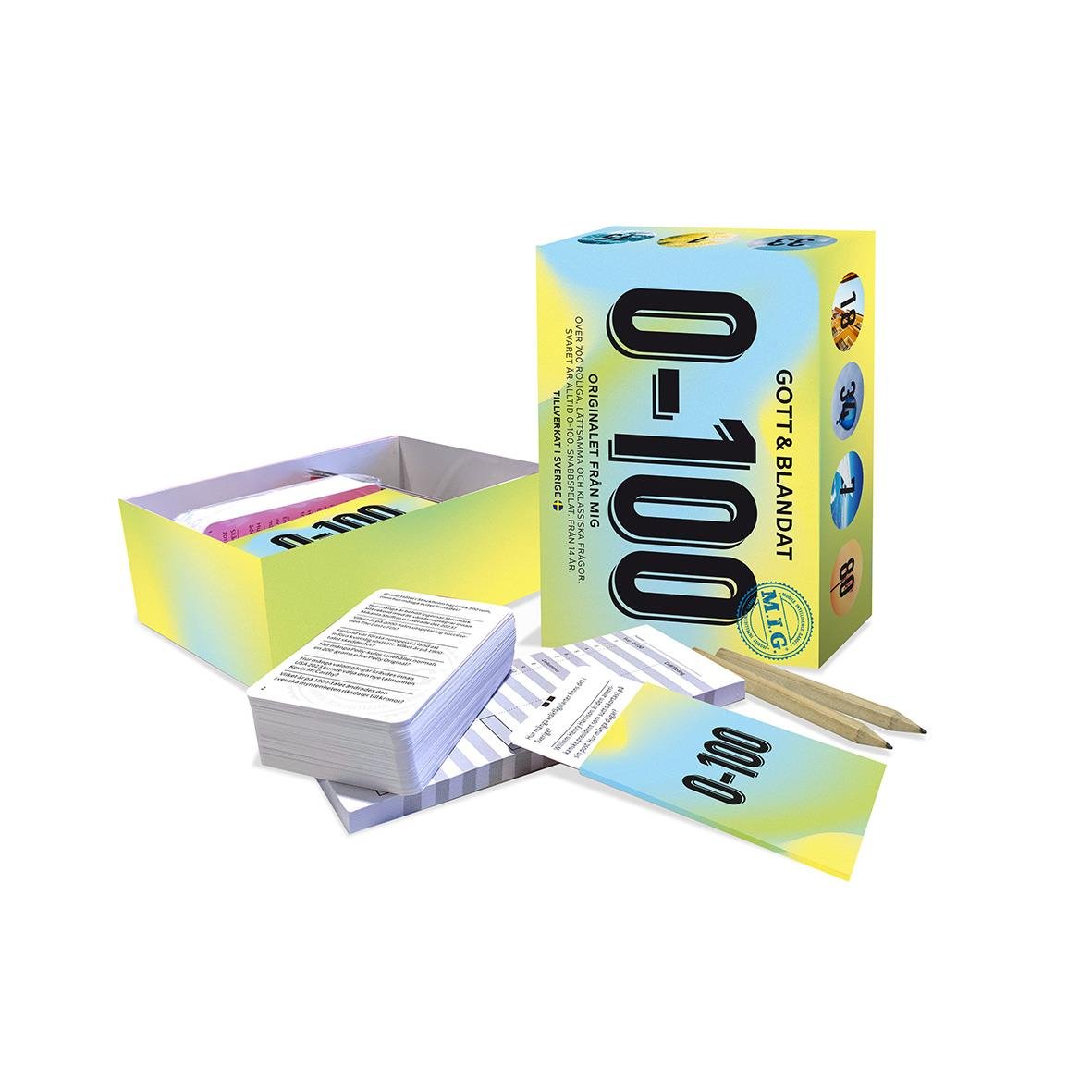 Spel MIG 0-100 Gott och Blandat med kort, tärningar och spelplan