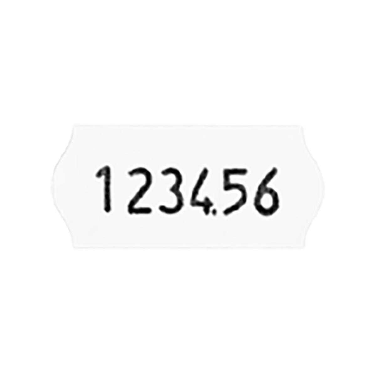 Blå prismärkare med 6 tecken, 26x12mm, 1-radig, visar siffrorna 123456