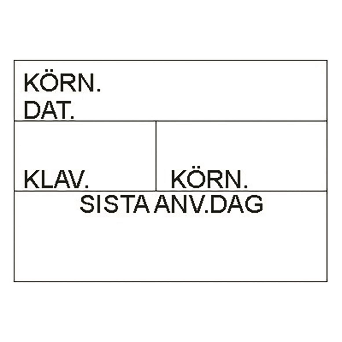 Svart etikett för autoklavering med plats för korn, datum, klav, korn och sista användningsdag, storlek 25x31mm