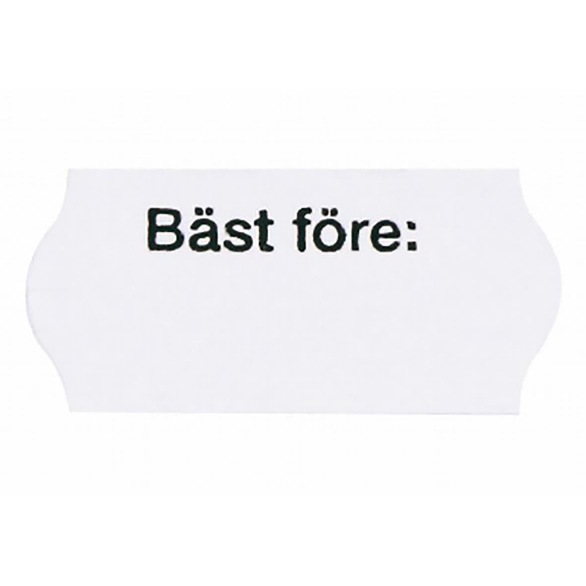 Vit etikett med svart text Bäst före: för att ange bäst före datum, storlek 26x12mm