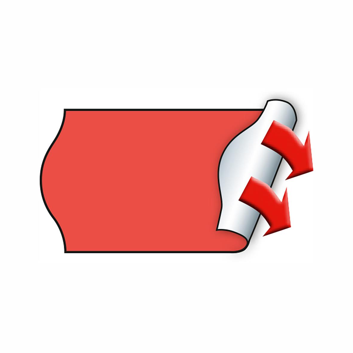 Röd etikett med permanent neonröd märkning och avtagbar bakgrund