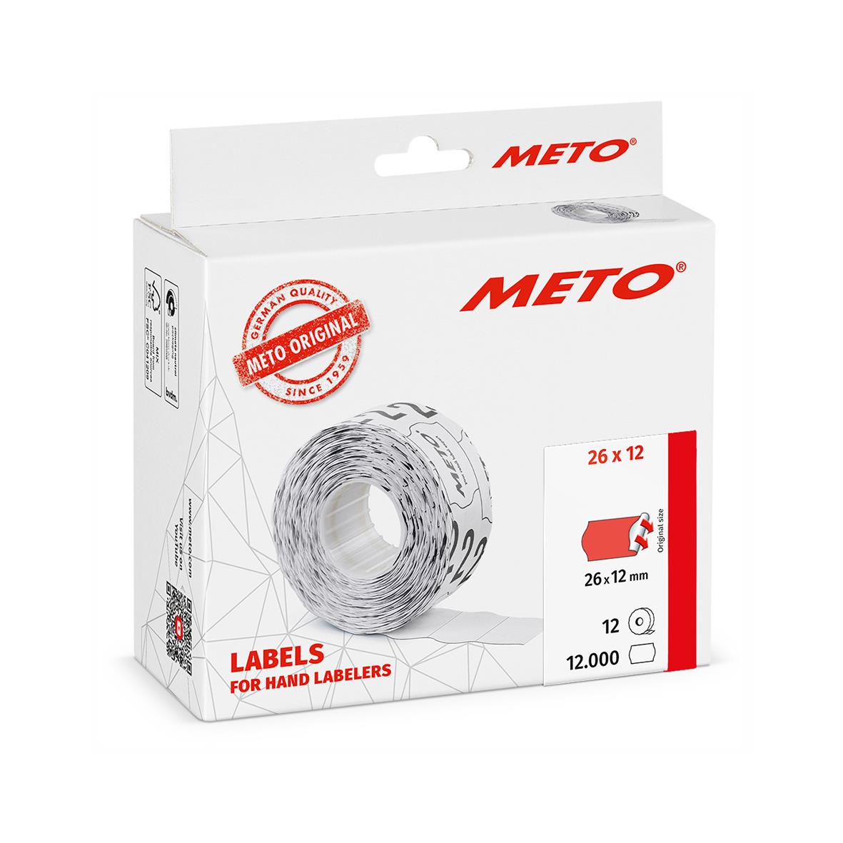 Etikett Meto Prismärkning Permanent Neonröd 26x12mm i förpackning