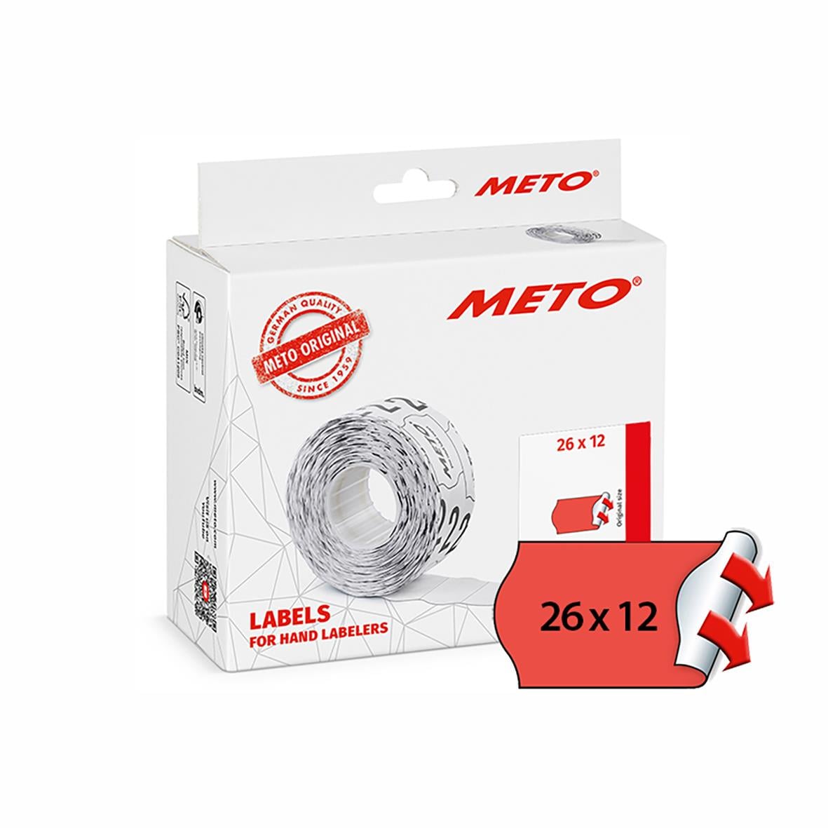Etikett Meto Prismärkning Permanent Neonröd 26x12mm i förpackning