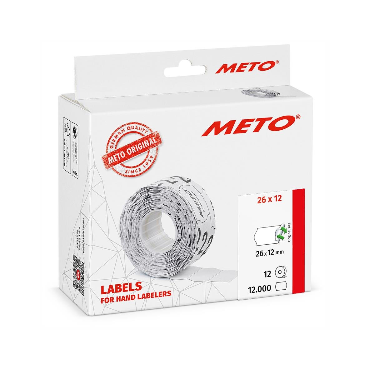 Vit avtagbar etikett Meto Prismärkning 26x12mm, 12 000 st
