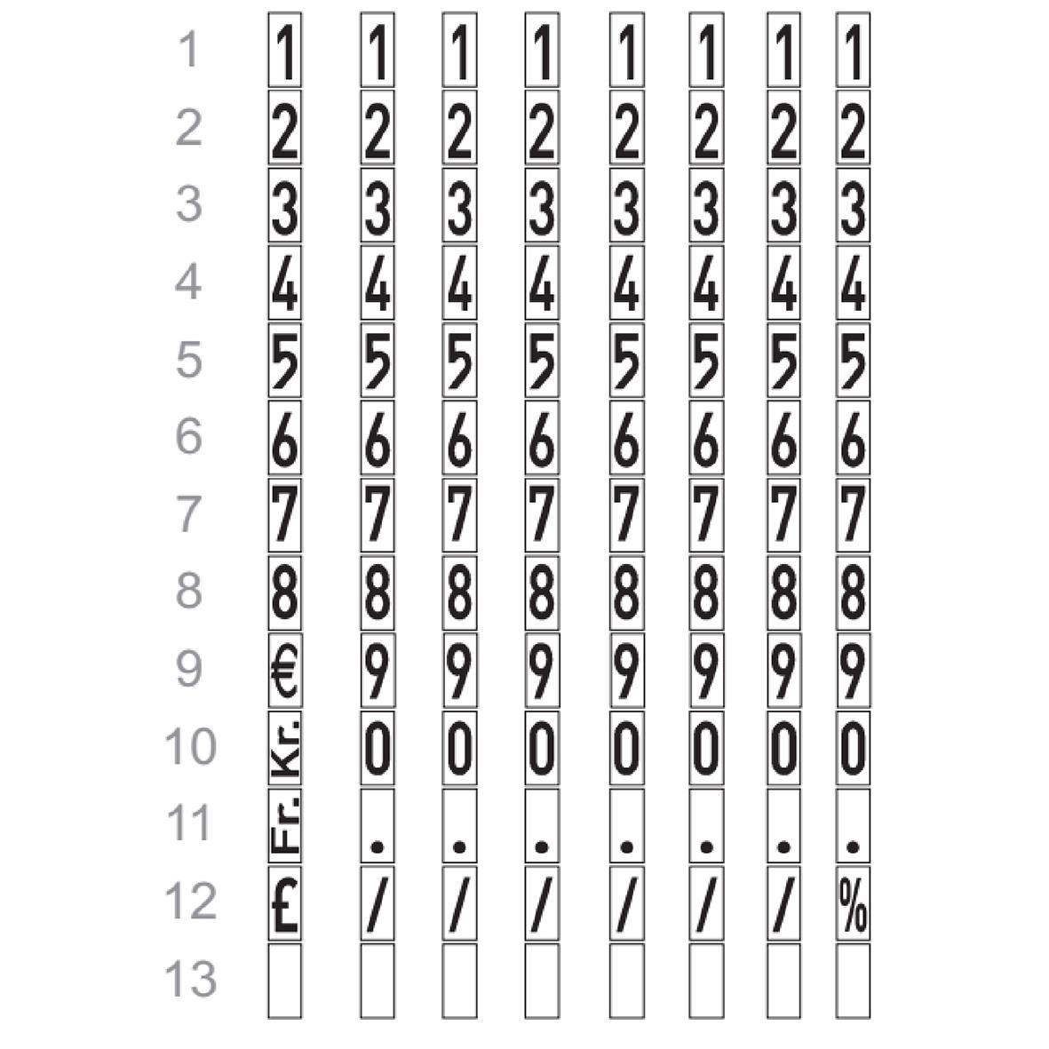 Prismärkare Meto Classis S 826/12 22x12mm med olika symboler och siffror