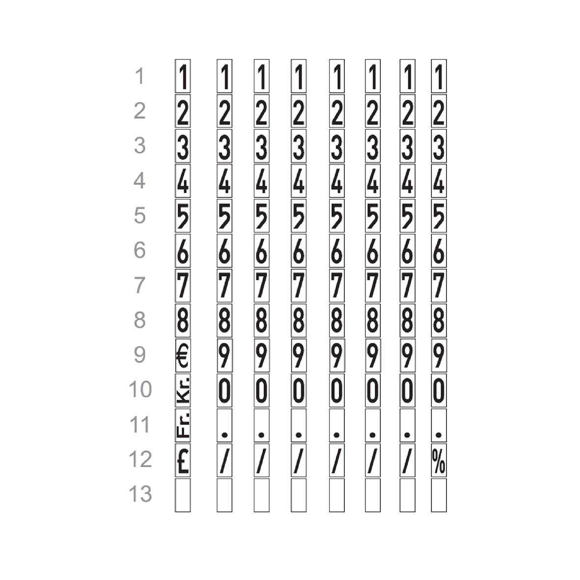 Prismärkare Meto Classis S 826/16 med 26x16mm storlek och olika symboler och siffror