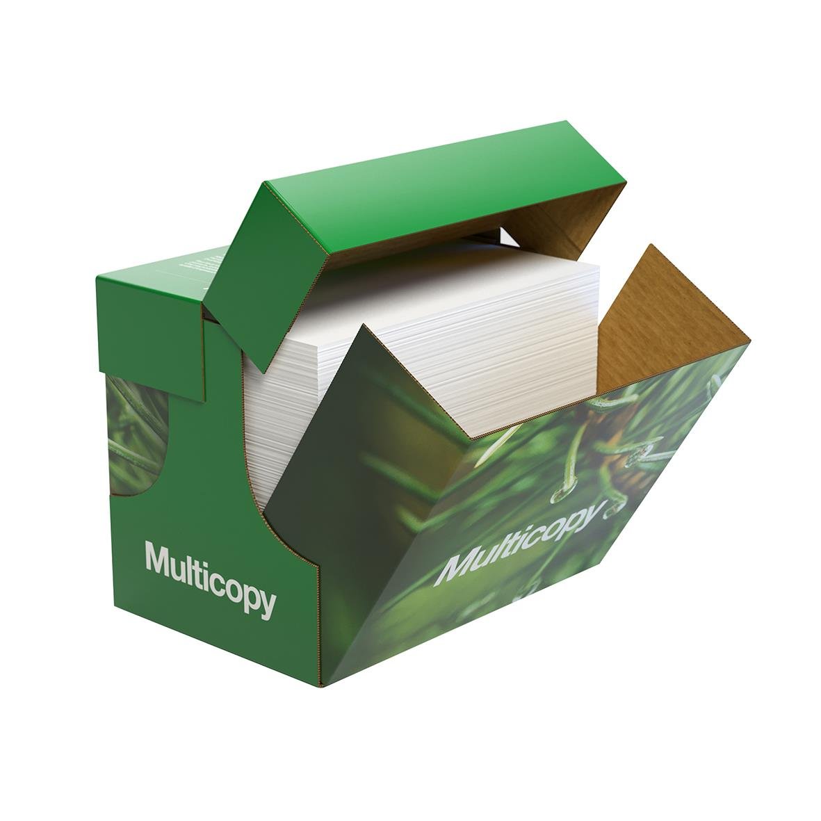 Kopieringspapper Multicopy Original Expressbox Hålat A4 80g i öppen grönt och vitt förpackning