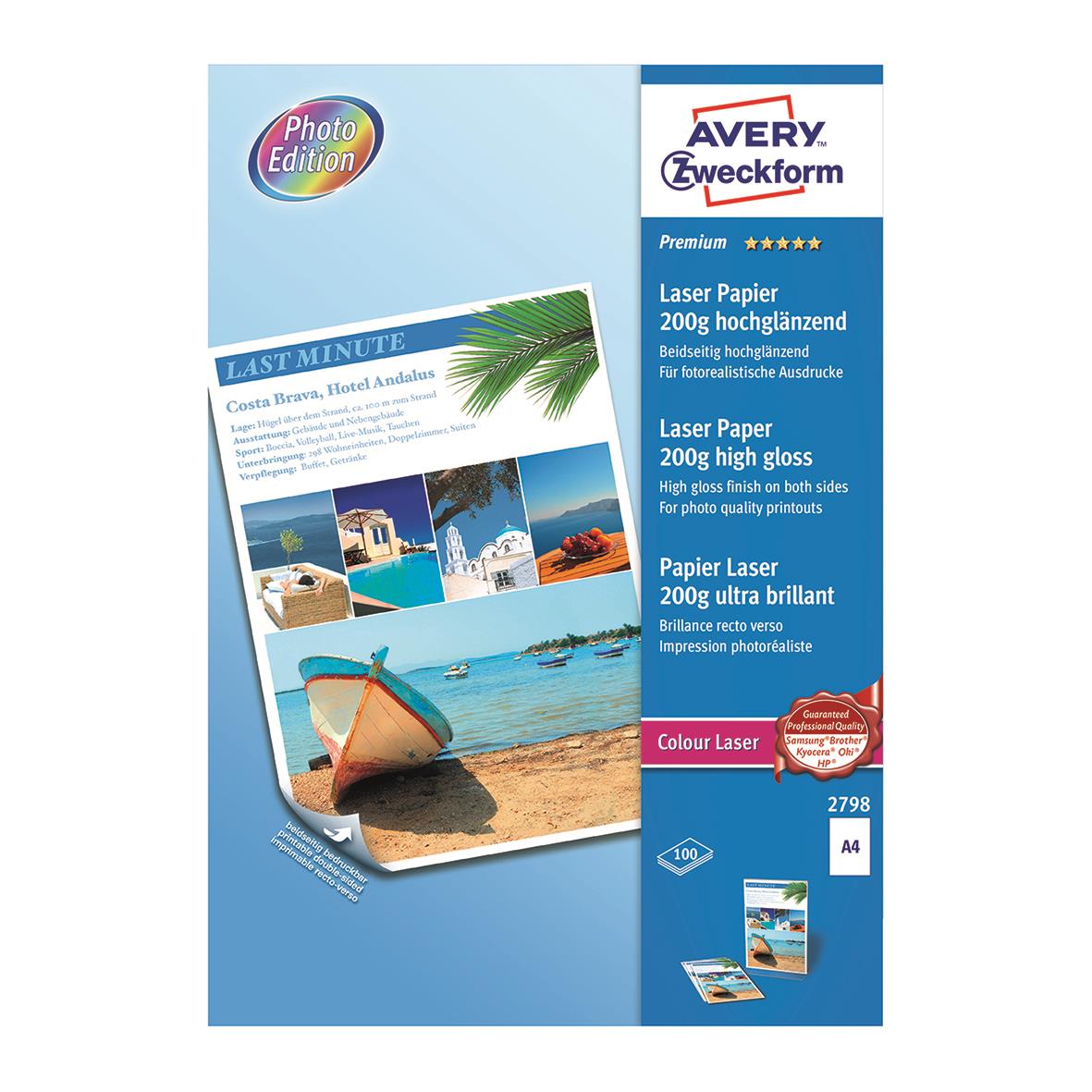 Färglaserpapper Avery Premium Glossy A4 200gr 18010073