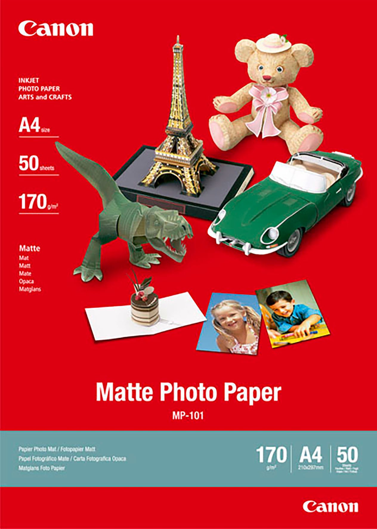 Fotopapper Canon Bläck Matt MP-101 A4 med leksaker och foton