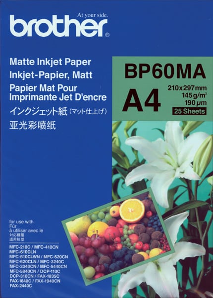 Brother matt fotopapper A4 145g, 25 ark, för bläckstråleskrivare, paket