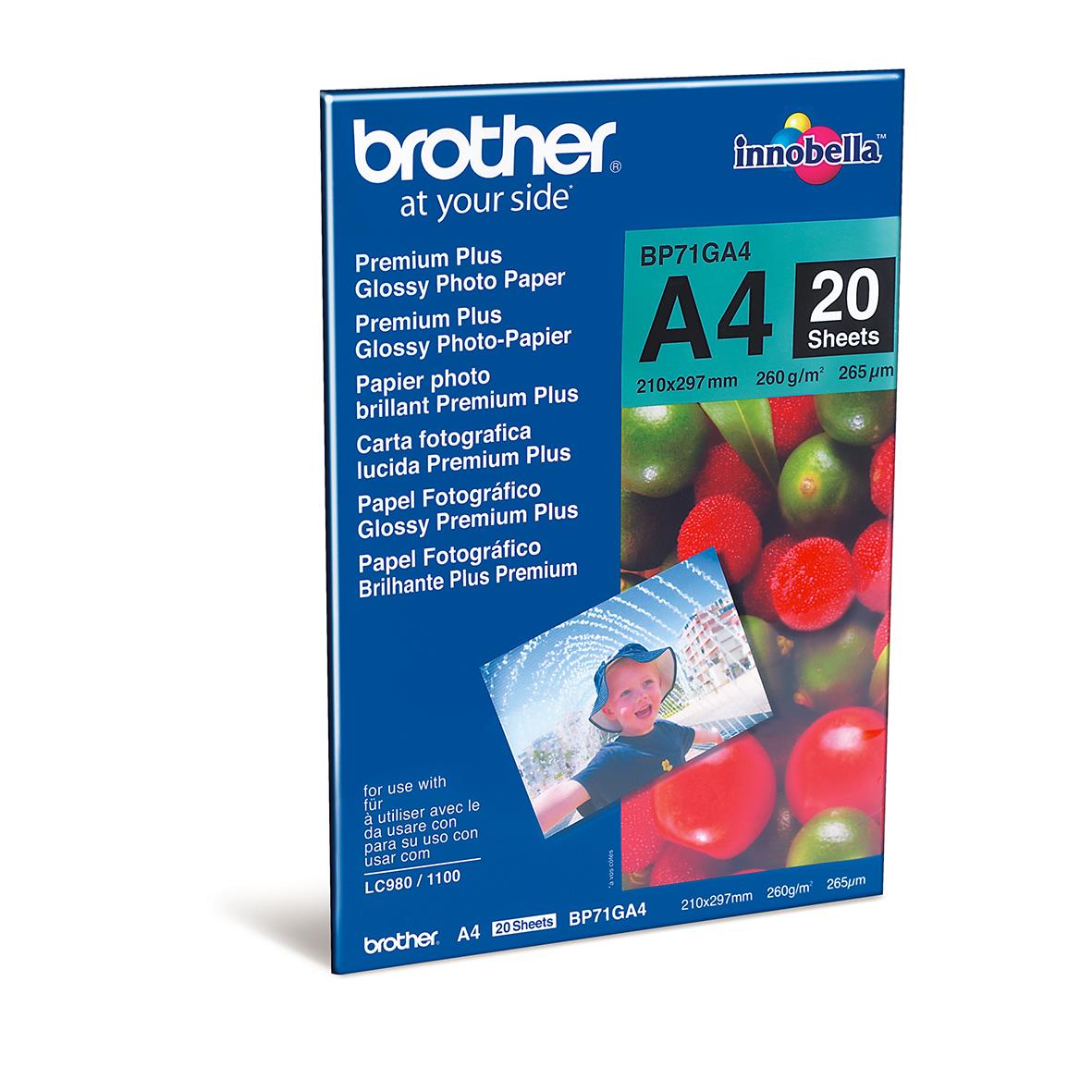 Brother Bläck Fotopapper A4 20 ark, glansigt, 260g/m², för utskrift