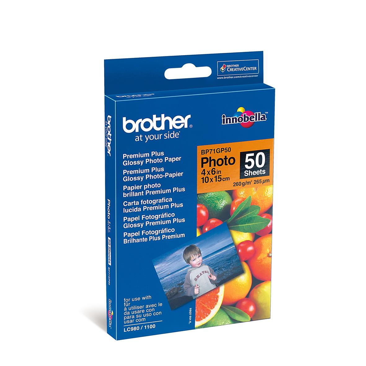 Fotopapper Brother Bläck Blankt 260g BP71GP5 10x15cm för utskrift av foton, 50 ark