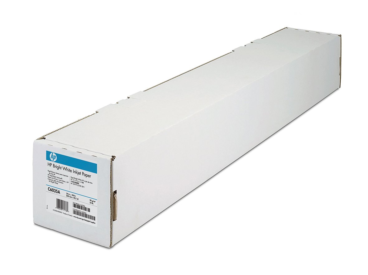Lång kartong med HP Bright White matt plotterpapper 610mm x 45,7m 90g