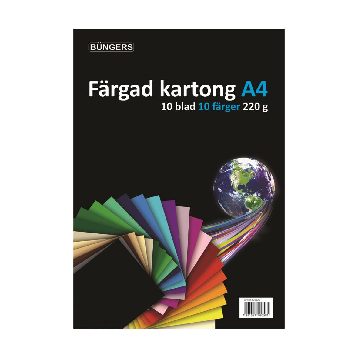 Färgat papper i olika färger, A4, 10 blad, 220g