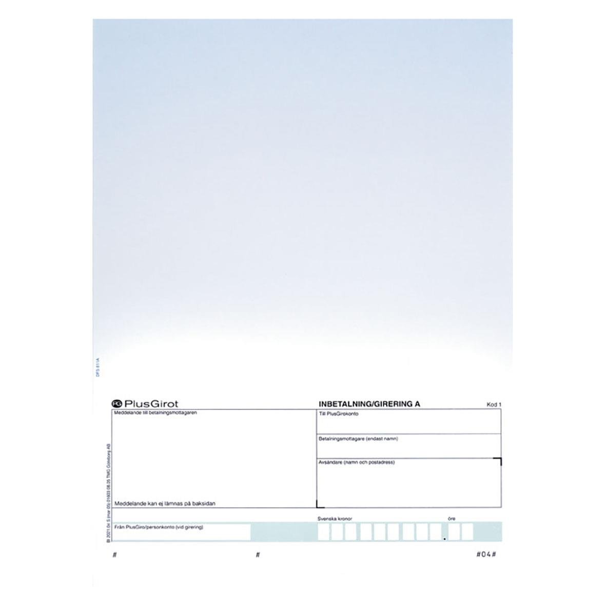 Blankett för laserblå +4 tum talong pg med tomma fält för betalning och information