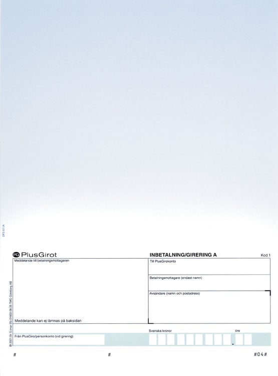 Blankett för laserblå +4 tum talong pg med tomma fält för betalning och information