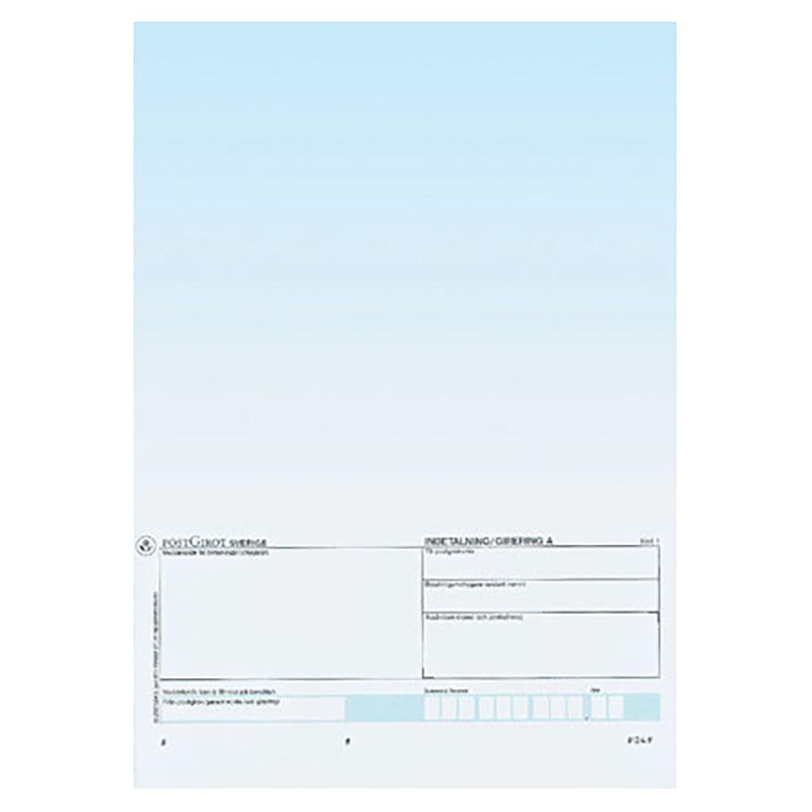 Blåtonad laserark för Plusgiro A-kort med utrymme för information och signatur