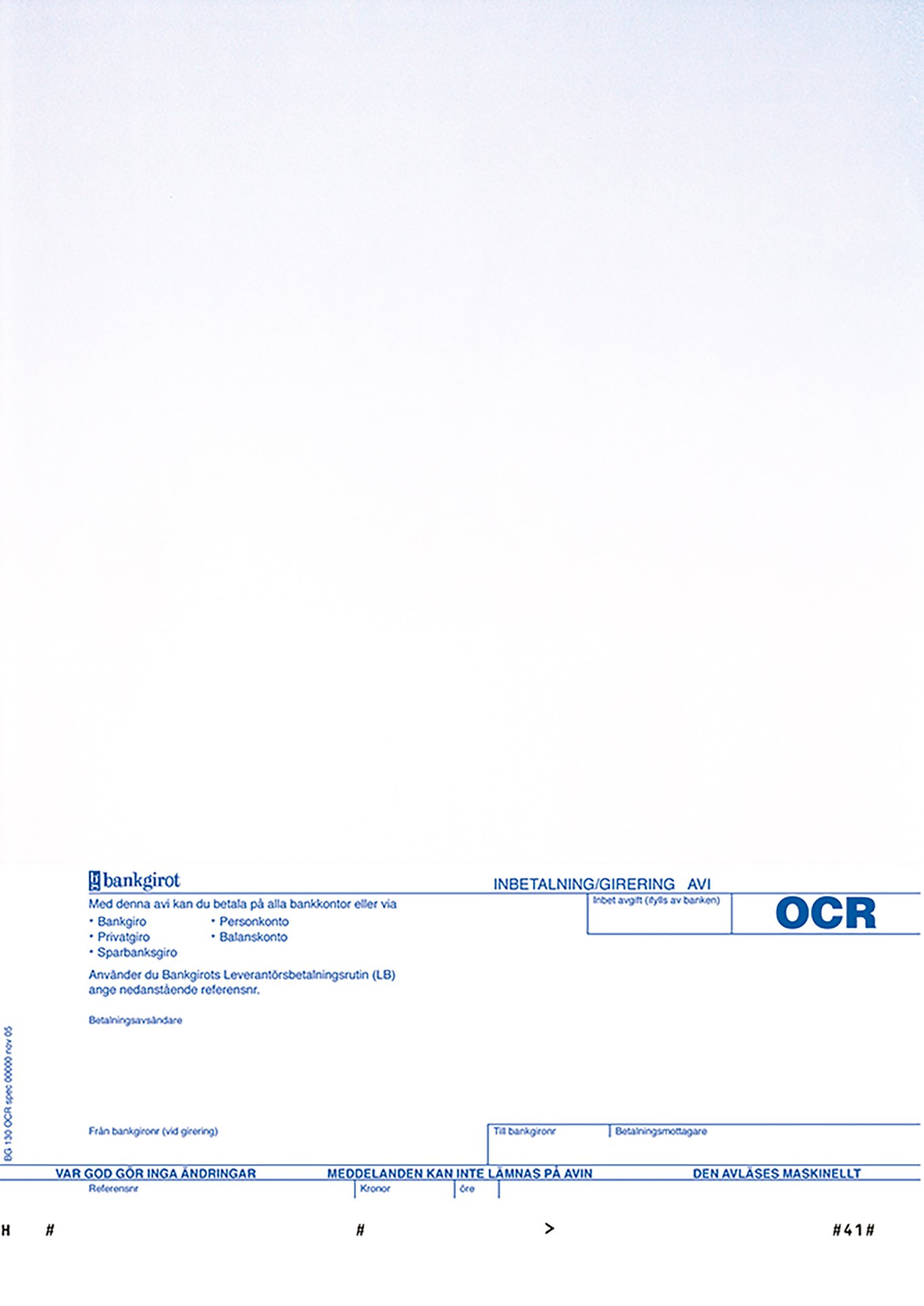 Laserark blåtonad m bankgiro OCR-kort