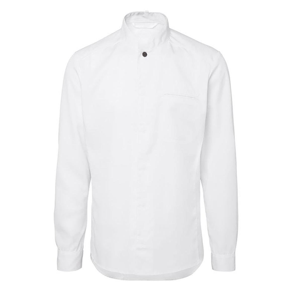 Vit kockskjorta med ståkrage och knapp framtill