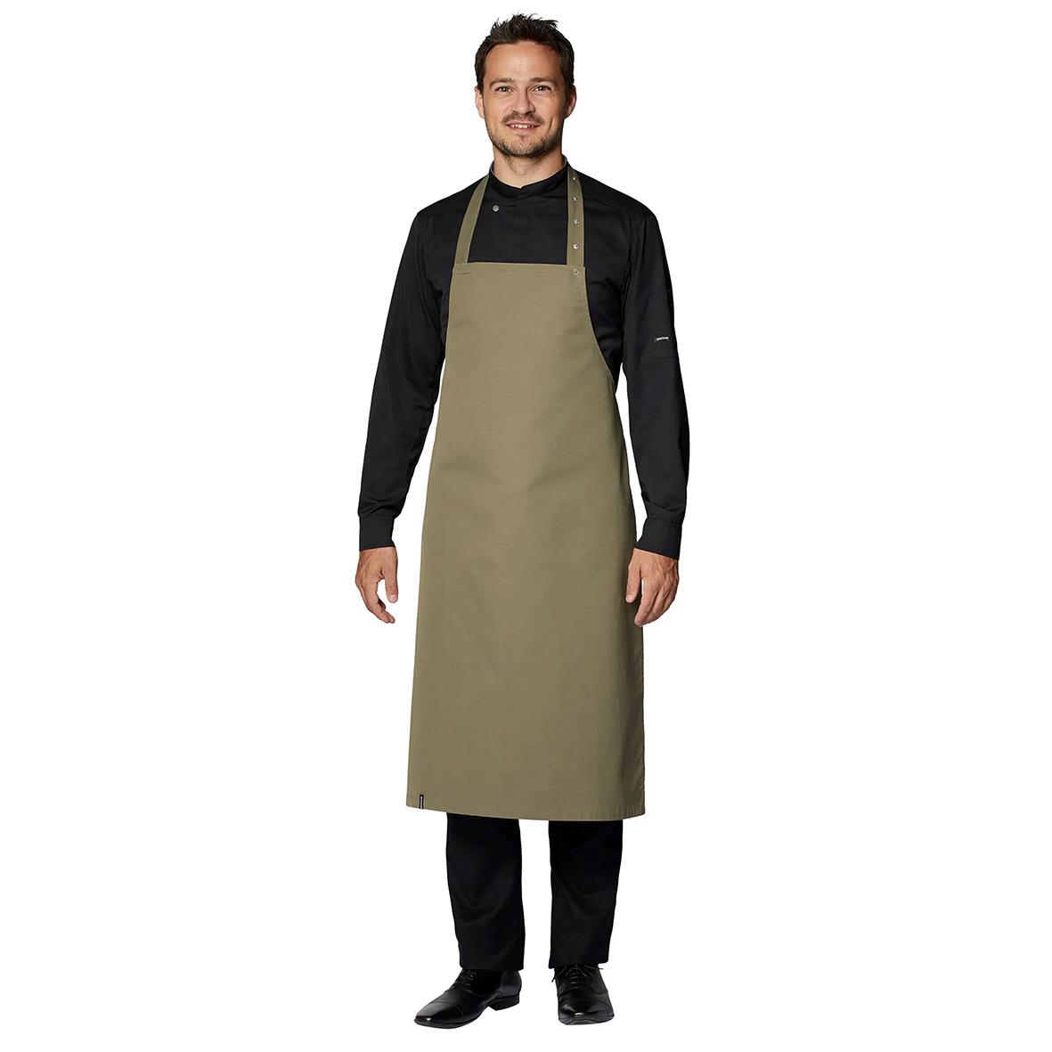 Man i svart kock- och servicejacka med beige förkläde, långärmad, 2XS