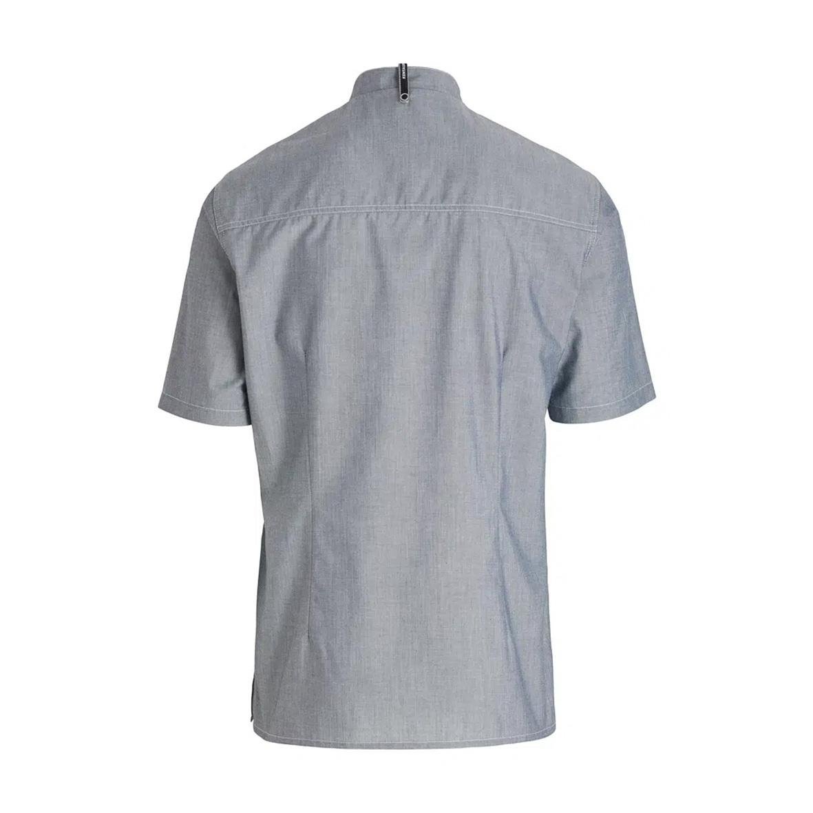 Kock-/serviceskjorta i chambray grå med kort ärm och ståkrage