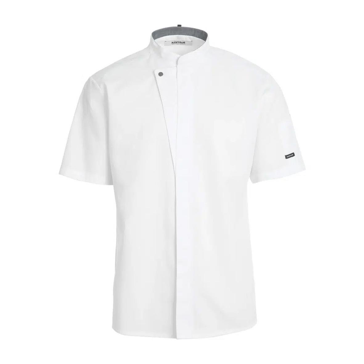 Vit kock- och servicejacka Kentaur 23516 i bomull med ståkrage och kort ärm