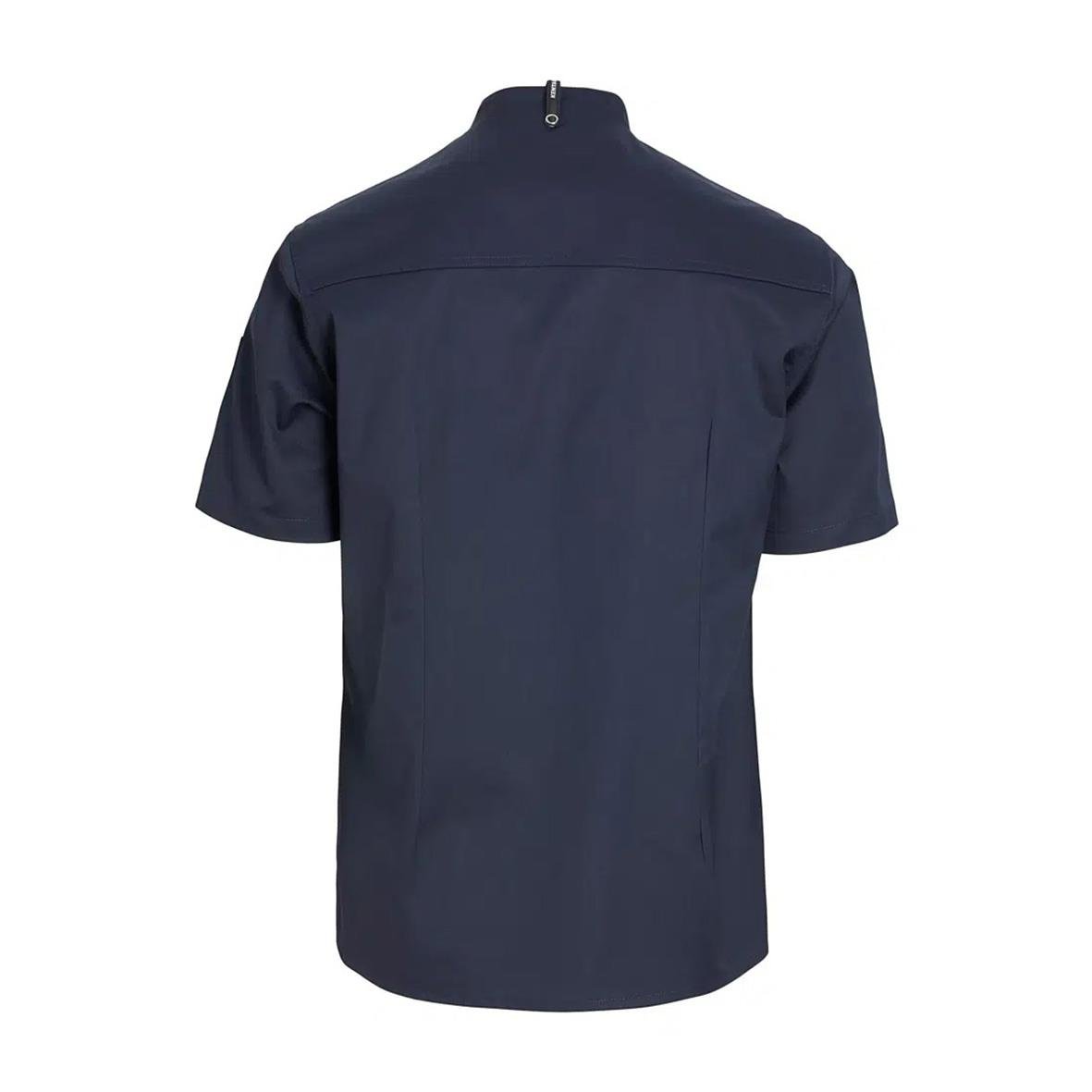 Mörk marin servicejacka för kockar med kort ärm och ståkrage