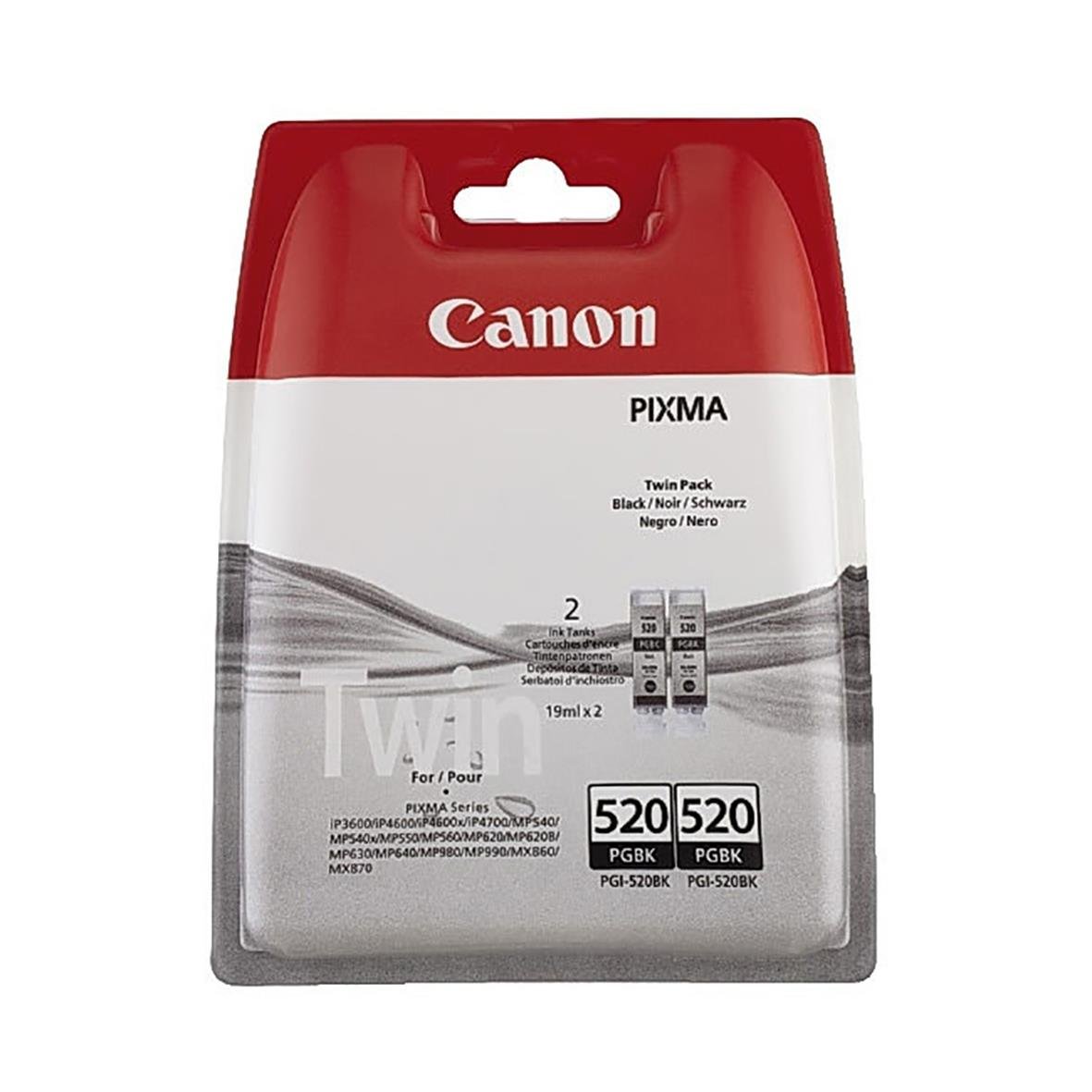 Tvåpack svart bläckpatron Canon PGI-520 för skrivare