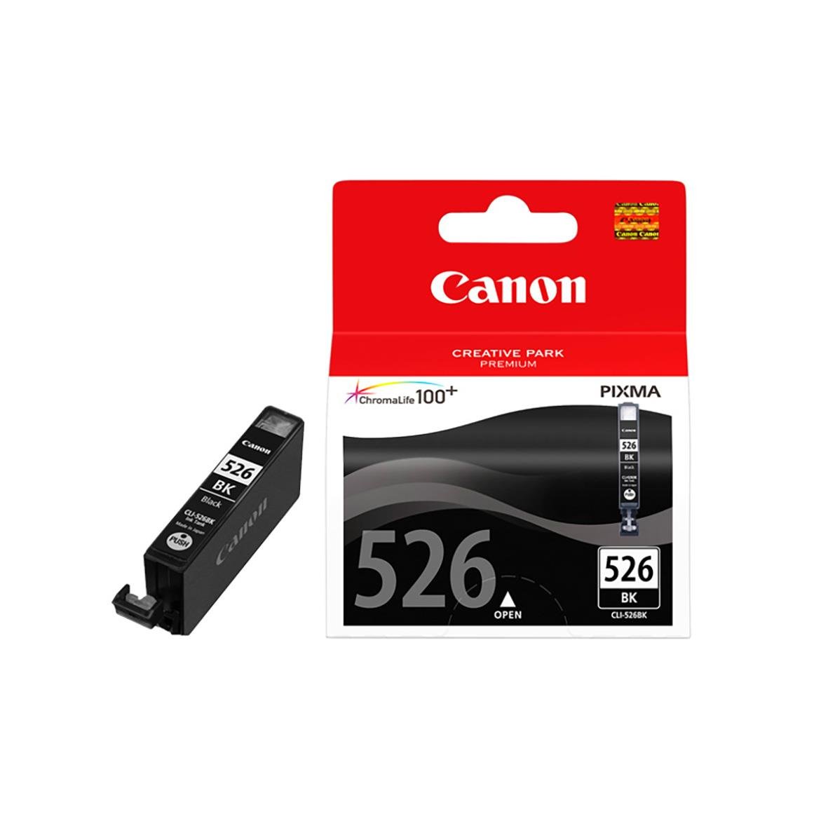 Svart bläckpatron Canon CLI-526BK i förpackning och separat patron