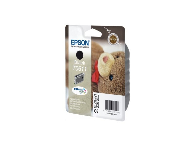 Svart bläckpatron Epson C13T06114010 med bild av en nallebjörn