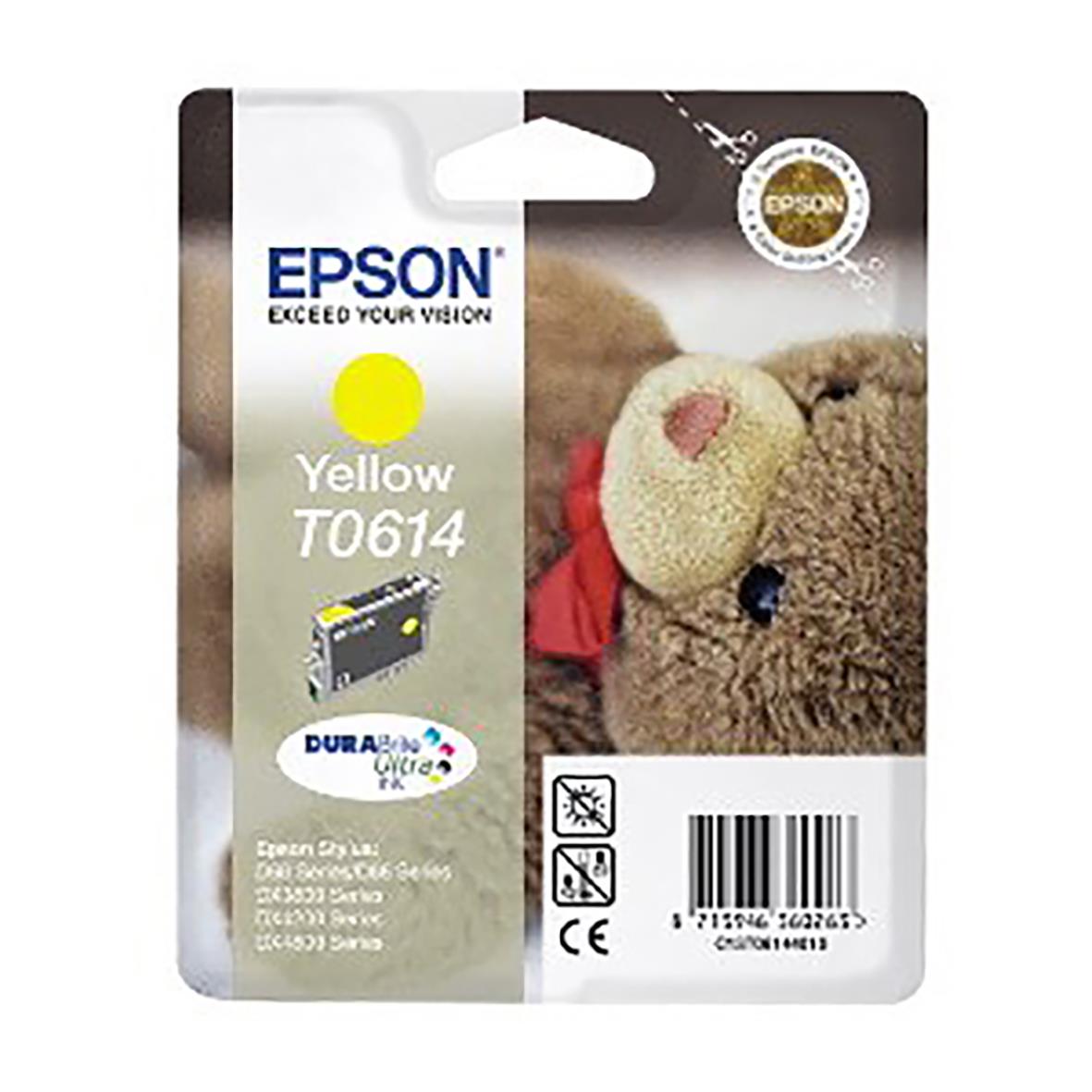 Epson C13T06144010 gul bläckpatron med en nallebjörn i bakgrunden