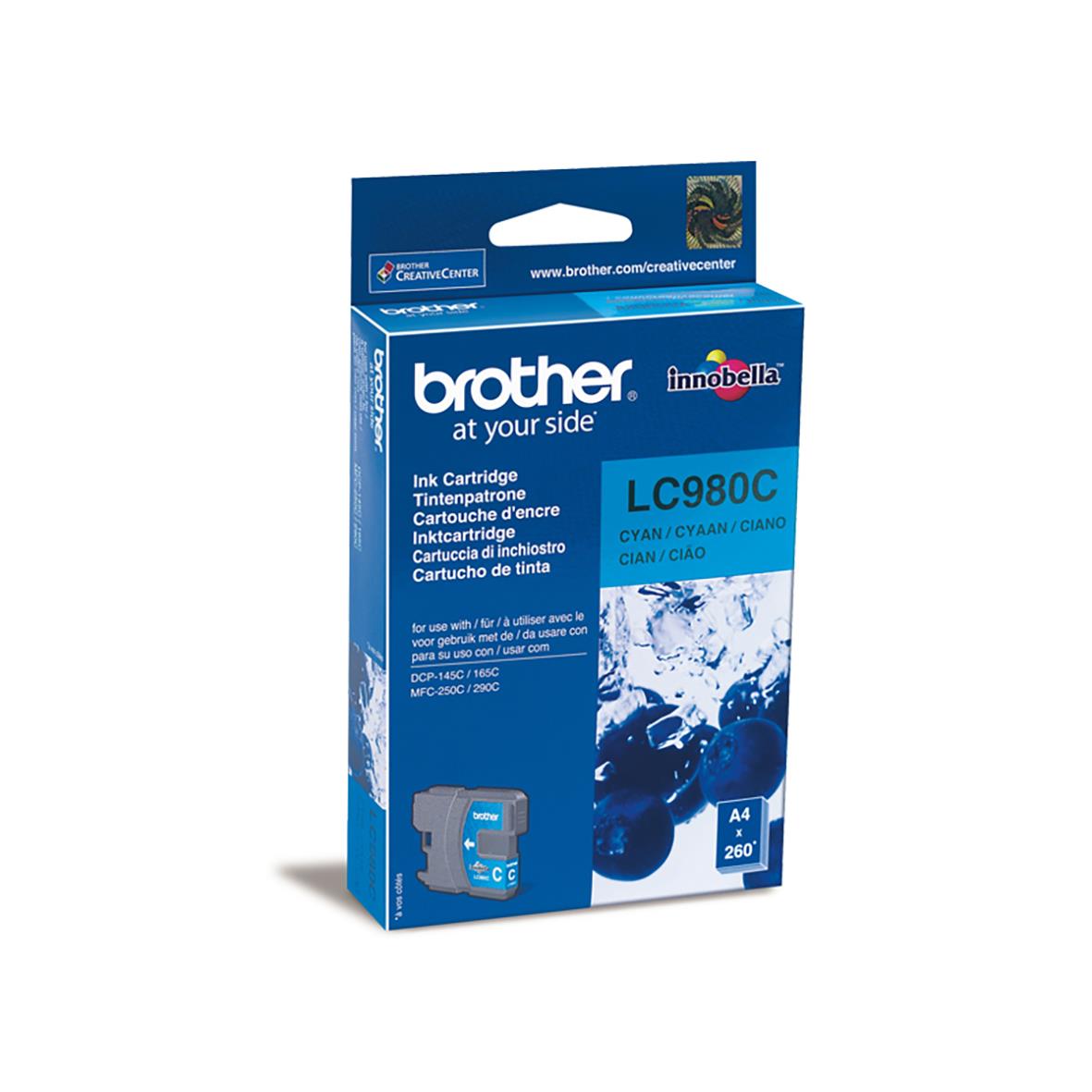 Bläckpatron Brother LC980C Cyan för skrivare, blått paket med bläck